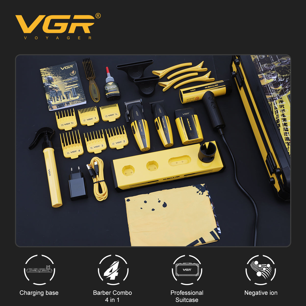 VGR V-285 S4 – kompletni profesionalni barberski set s torbicom, nastavcima i priborom